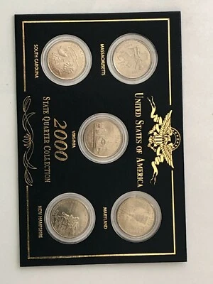 2000 Plated State QUARTER Proof Statehood Five 25 Cents 5 Coin Set  - Image 1 of 3