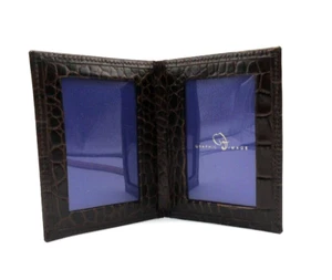 Bifold Frame MINI Holds Two 2x3" Photos Leather Graphic Image Brown Crocodile - Picture 1 of 6