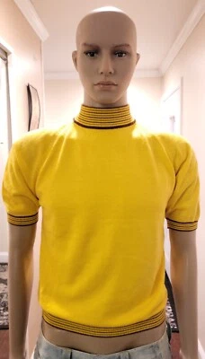 Винтажный 60-х годов моды насмешливый шеи желтый акрил реглан вязаная рубашка M/L - Изображение 1 из 4