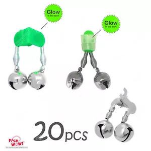 20 pezzi pesca doppia campana morsetto allarme luminoso clip esca allarme forte mix 3 stili NUOVO - Foto 1 di 12