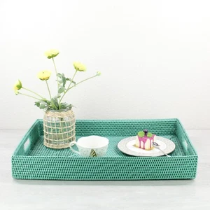 NEW Tight Woven Rectangle Rattan Tray for Luxury Homes- Large, Turquoise - Picture 1 of 3