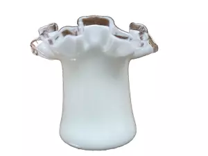 Vintage Fenton Milk Glass Silver Crest Top Hat Vase Ruffled Edge 3.5 X 4.5in - Picture 1 of 5