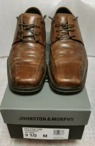 Johnston Murphy Brown Square Toe Oxfords Shoes 20 1434 Mens Size 9.5 M - Picture 1 of 4