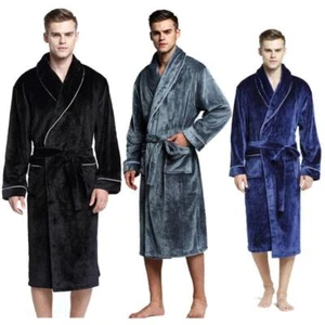 Luxury Men/Women Long Fleece Bath Robe Dressing Gown Housecoat Flannel Bathrobe - Picture 1 of 17