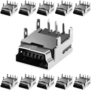 Mini USB Type B Female Socket, 10 Pcs 5-Pin Right Angle Dip Jack Connector by MU - Picture 1 of 7