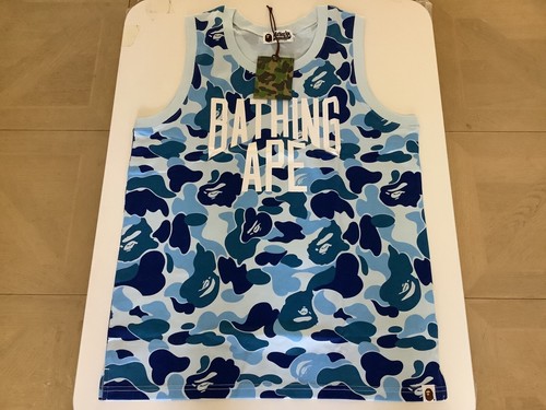 A BATHING APE (BAPE) Autentica canotta a bathing ape bape abc mimetica logo NYC blu M L XL nuova canotta