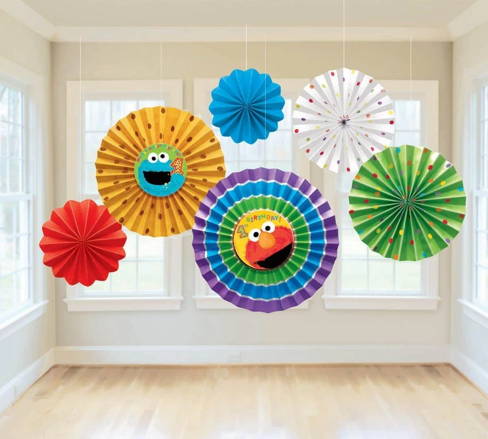 Sesame Street Elmo Niños 1er Cumpleaños Fiesta Colgante Papel Abanico Decoraciones Foto 1 de 1