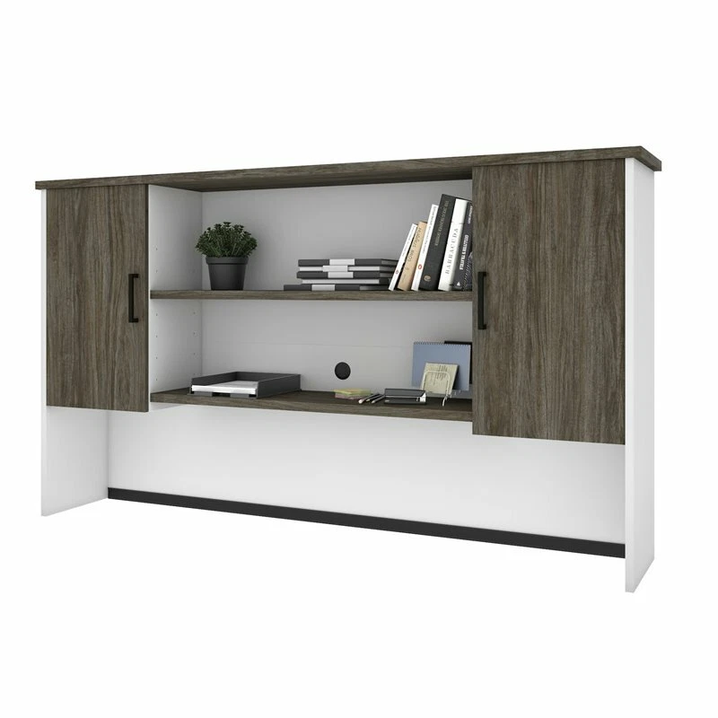 Bestar Norma 2 Door Desk Hutch in Walnut Gray and White - Image 1 of 4