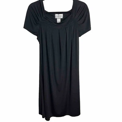 Vestido Mary McFadden Vintage Grande Negro Cambio Cuello Cuadrado Manga Corta Elastizado Foto 1 de 4