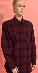 Vintage 1970's PENDLETON  Shirt Jacket Chest 42 Brick Red & Blue 100% Wool - Picture 1 of 10