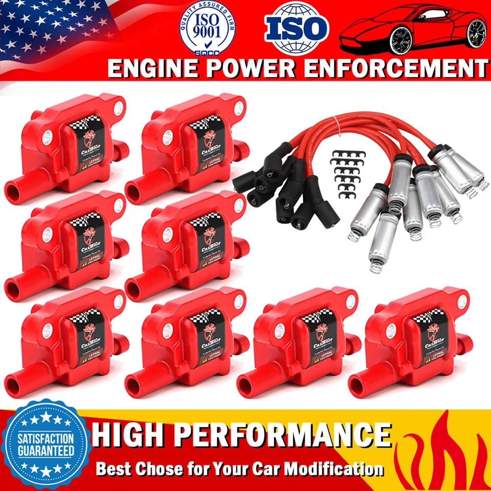 Paquete de 8 bobinas de encendido y cables de bujía para Chevy Silverado 1500 GMC 5,3/6,0/6,2 L Foto 1 de 4