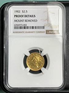 1902 $2.5 PROOF QUARTER EAGLE GOLD LIBERTY NGC PF DETAILS  "RARE DATE" - Picture 1 of 6
