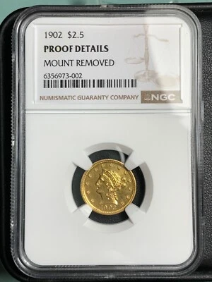 1902 $2.5 PROOF QUARTER EAGLE GOLD LIBERTY NGC PF DETAILS  "RARE DATE" - Image 1 of 4