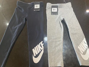 Nike 2X Girls 4T Black & Gray Run Yoga Athletic Big Logo Spandex Pants NEW $40 - Picture 1 of 5