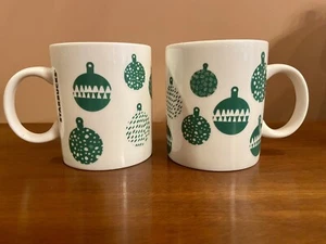 2 Starbucks 2016 Christmas Mugs Green Ornaments on White 12 oz - Picture 1 of 7