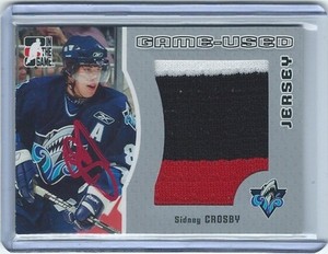 SIDNEY CROSBY AUTOGRAPH 2005-06 LEAF ITG SIGNED 3 COLOR AUTO PATCH SILVER #1/100