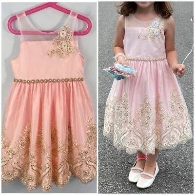 American Princess Girls Embellished Formal Dress Gold Pink Size 6X/7 - Image 1 of 4