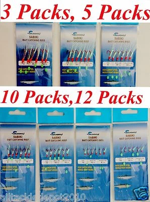 GO2FISH_TACKLE2010 Sabiki Bait Rigs 6 RED Hooks Saltwater Fishing Lure SIZE: 2, 4, 6, 8,10,12 & 14