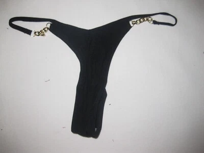 Romwe chain strap ribbed thong panties S M L XL black nip - Image 1 of 4