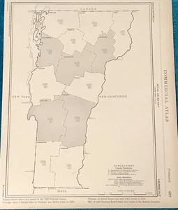 1933 VERMONT Retails Sales In Each County Map, Commercial Business Atlas - Bild 1 von 2