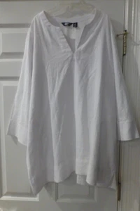 Lands' End Shirt Tunic  White Split Neck 3/4 Sleeve Pocket Womens NWT - Picture 1 of 3