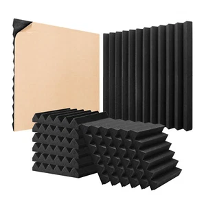 24 Pack 12" x 12" x 2" Acoustic Foam Panels Self-Adhesive Soundproof Wall Tiles - Picture 1 of 12