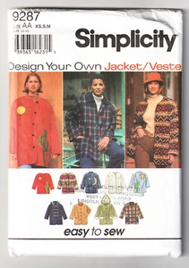 Chaqueta-Chaleco Simplicity 9287-Diseño Tu Propio 6-8 10-12 14-16 Patrón de Costura SIN CORTAR - Imagen 1 de 2