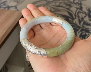 6,9" 925 Silber Handarbeit echte burmesische Jade Frauen Armreif Armband US VERKÄUFER - Bild 1 von 10