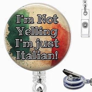 I'm Just Italian Humorous Gift Work Id Holder Retractable Badge Reel - Picture 1 of 7