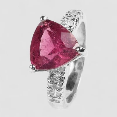 Trillion Cut Pink Tourmaline 2.50Ct 925 Sterling Silver Fine Jewelry Ring Size 6 - Image 1 of 4