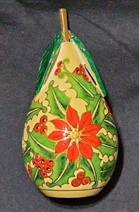 Christmas Ornament Painted Wooden Pear Holiday  Made In India - Picture 1 of 2