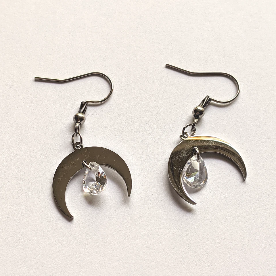 Новый! Серьги-капли из нержавеющей стали серебристого цвета с полумесяцем небесное богемное - Изображение 1 из 1