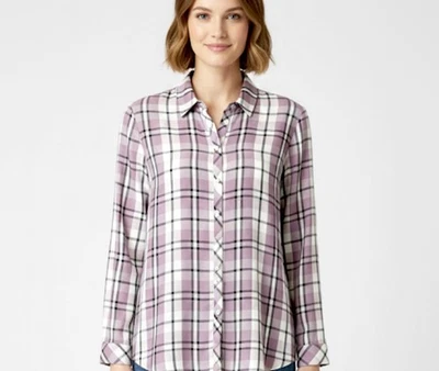 CAMISA TÚNICA LARGA A CUADROS J. JILL XL MANGA LARGA MEZCLA DE RAYÓN PREPPY INVIERNO INFORMAL Foto 1 de 4