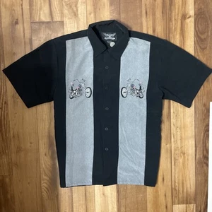 Chrome Eagle Biker Short Sleeve Button Up Men’s L Black - Picture 1 of 5