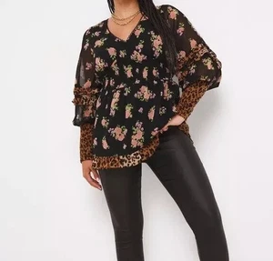 SIMPLY BE LADIES MIXED PRINT SHIRRED PEPLUM BLOUSE NEW SIZE 32 (REF 716) SALE - Picture 1 of 3
