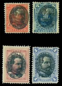 PERU 1894  Bermudez + "UPU PERU" overprinted set  Scott# 125-128 mint MH - Picture 1 of 2