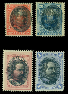 PERU 1894  Bermudez + "UPU PERU" overprinted set  Scott# 125-128 mint MH - Image 1 of 2