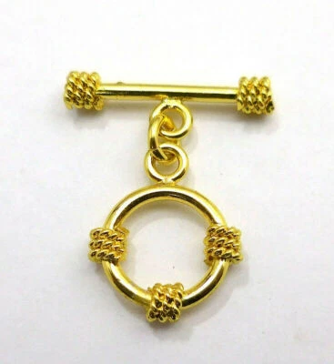 6 SET 17X24MM BALI TOGGLE CLASP 18K GOLD PLATED JEWELRY MAKING 579 - Image 1 of 3
