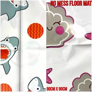 Baby Floor Mat Waterproof High Chair Splash 90x90cm Sharks Shells WipeClean Mess - Picture 1 of 6