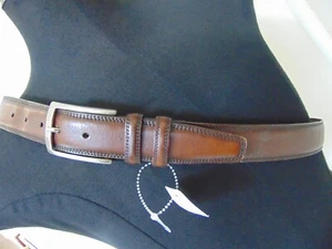 TORINO BROWN KIPSKIN ANILINE SHOULDERS LEATHER BELT SIZE 42 WIDE 1 7/8" perfect - Picture 1 of 12