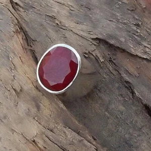 Solid 925 Sterling Silver Natural Ruby Corundum Cut Gemstone Men's Unisex Ring - Picture 1 of 10