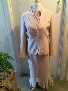 Kaliko size 12 silk/linen pale pink Jacket & skirt. Pink blouse with polka dots - Picture 1 of 10