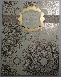 Stampin up! Handmade card Cream Gold Wedding Mr. & Mrs. Pearl Glitter w/envelope - Picture 1 of 3