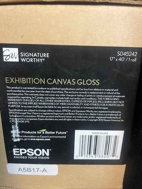 Epson Exhibition Canvas Gloss, 17" x 40', roll S045242 Signature Worthy - Image 1 of 1