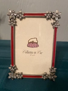 COLLETTE et CIE Picture Frame flowers with rhinestones red enamel 4x6 - Picture 1 of 1