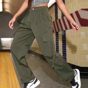 Pants For Women Dressy Casual Vintage Oversized Soild Cargo Pants High Waist Zip - Picture 1 of 12