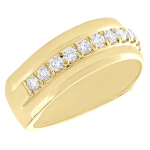 14K Yellow Gold Round Diamond Wedding Band Single Row Prong Set 8mm Ring 3/4 CT. - Picture 1 of 5