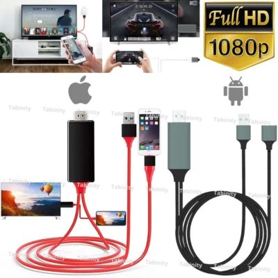 HDMI Mirroring Cable Phone to TV AV USB Adapter For Android iPhone iPad Samsung - Image 1 of 4