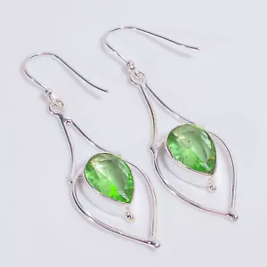 Peridot Gemstone Ethnic Handmade Jewelry 925 Sterling Silver Earrings 2.3" p970 - Picture 1 of 5