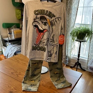 Wonder Nation Boys Dinosaur Chillin Mode Pajama Set Fleece Bottoms Large NWT - Picture 1 of 3